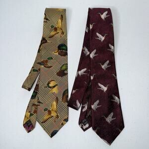 Lot Of 2 Men’s Mallard Duck Ties 100% Silk Jos A Bank Huntington